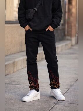 True Religion Rocco Black Flame Jeans Size 30 Streetwear Y2K